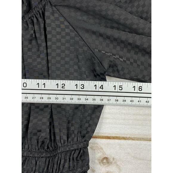 Blu Pepper Dress Sz M Black Checkered On/Off Shoulder Elastic Waist Flowy NWT - Picture 6 of 12